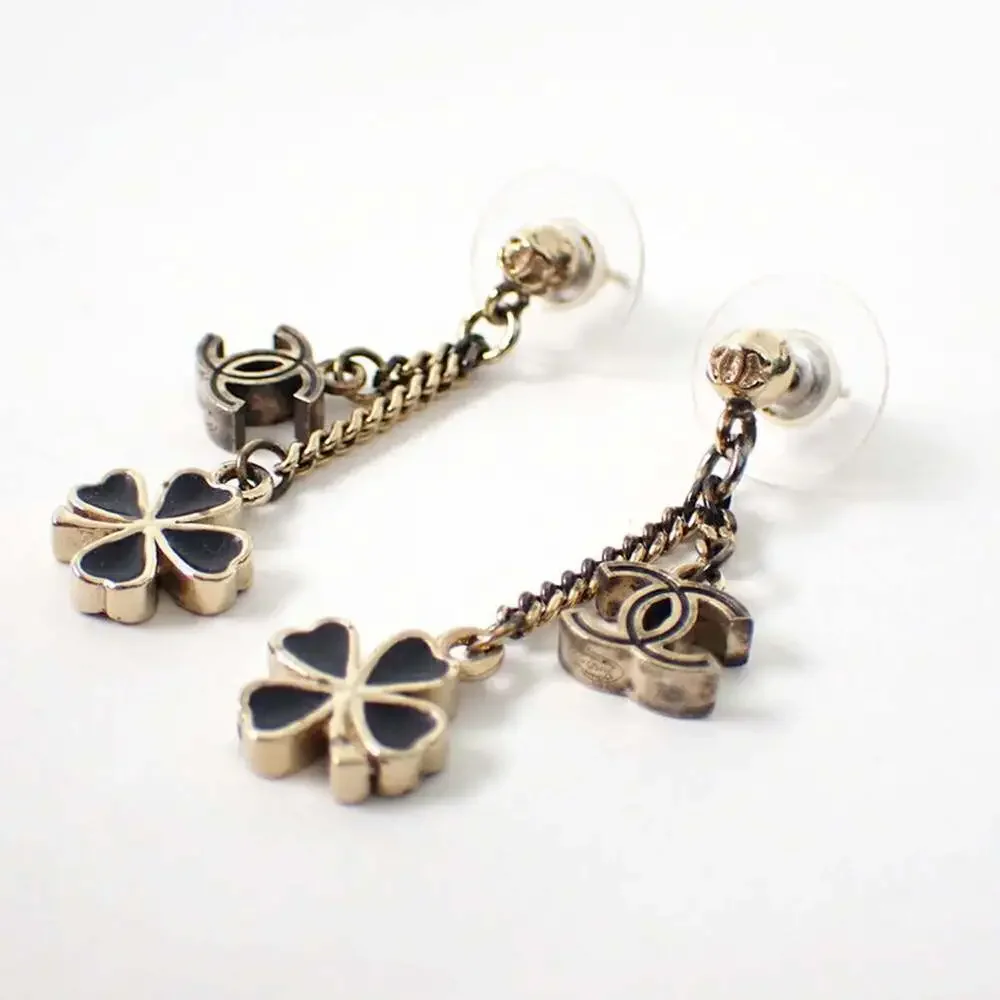 CHANEL Authentic Gold Logo Earrings